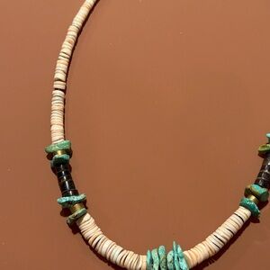 Vintage Turquoise and Heishi and shell Beaded Necklace